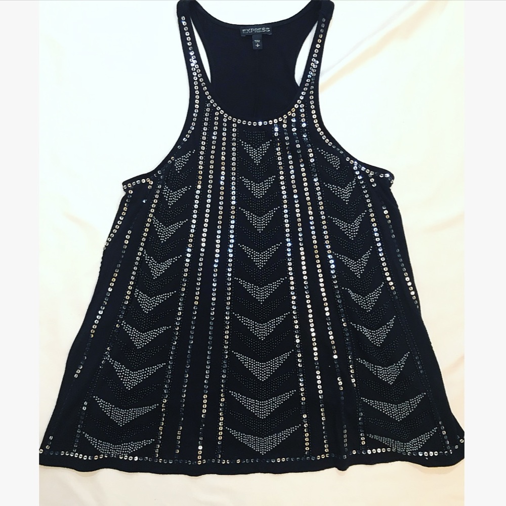 Black Express razor back beaded tank top!